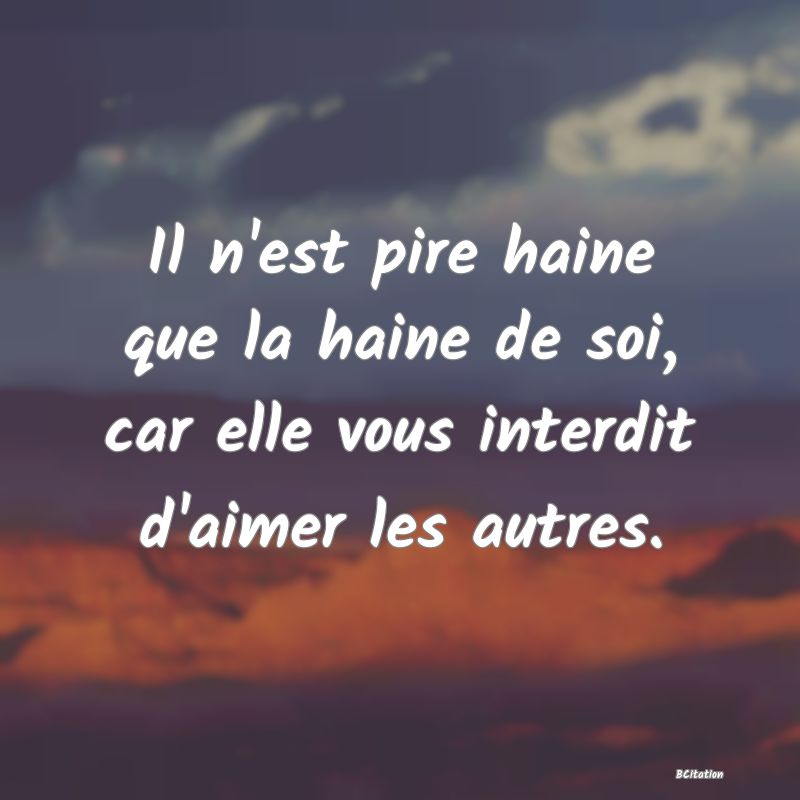 Belle Citation - Il n'est pire haine que la haine de soi, car elle vous interdit d'aimer les autres. - 
