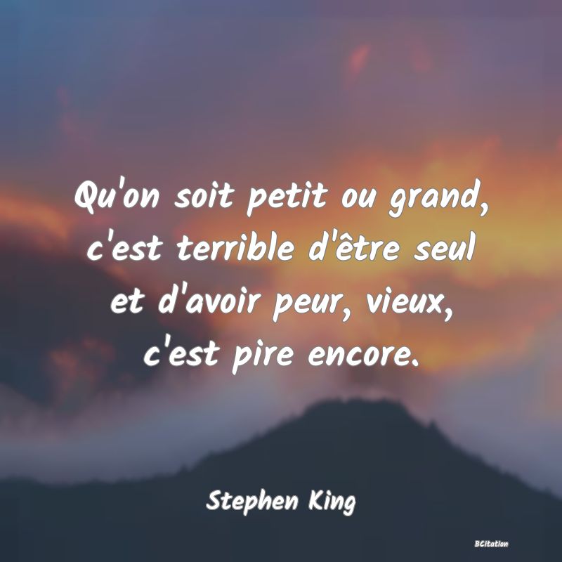 Belle Citation - Qu'on soit petit ou grand, c'est terrible d'être seul et d'avoir peur, vieux, c'est pire encore. - Stephen King