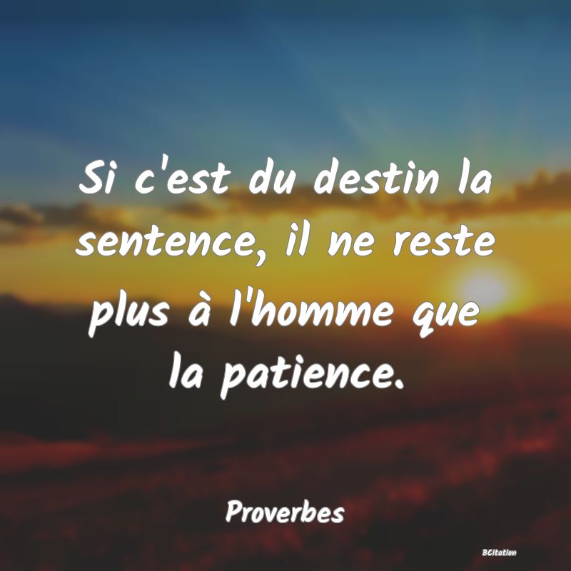 image de citation: Si c'est du destin la sentence, il ne reste plus à l'homme que la patience.