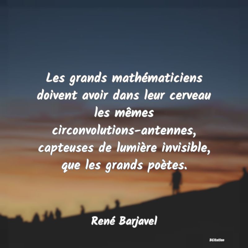 image de citation: Les grands mathématiciens doivent avoir dans leur cerveau les mêmes circonvolutions-antennes, capteuses de lumière invisible, que les grands poètes.