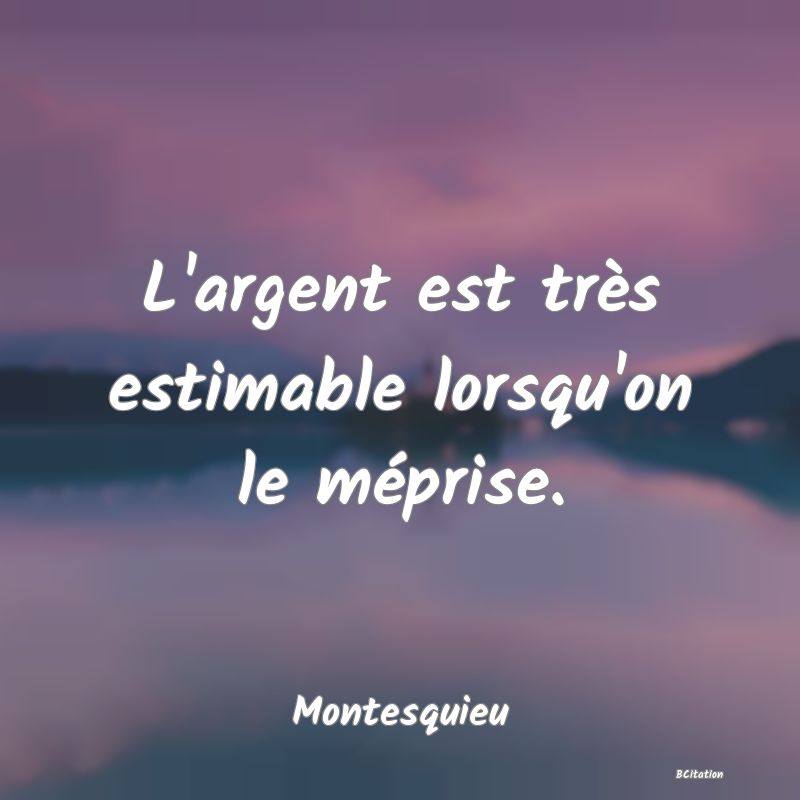Belle Citation - L'argent est très estimable lorsqu'on le méprise. - Montesquieu