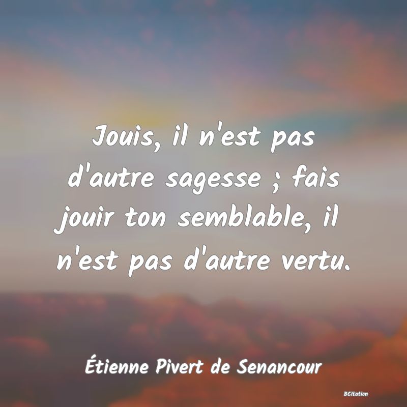 image de citation: Jouis, il n'est pas d'autre sagesse ; fais jouir ton semblable, il n'est pas d'autre vertu.