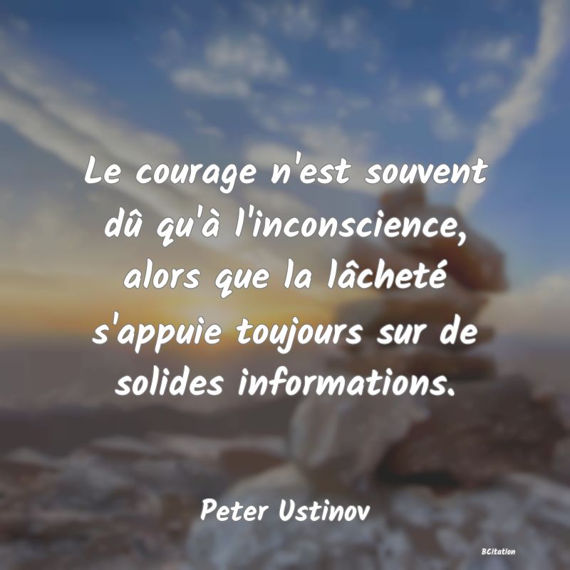 image de citation: Le courage n'est souvent dû qu'à l'inconscience, alors que la lâcheté s'appuie toujours sur de solides informations.