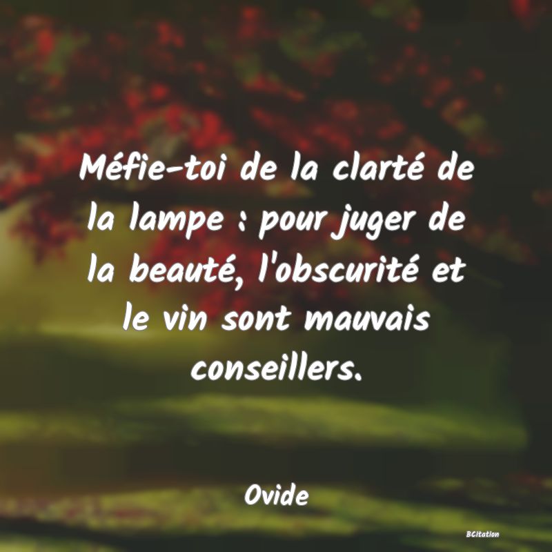 image de citation: Méfie-toi de la clarté de la lampe : pour juger de la beauté, l'obscurité et le vin sont mauvais conseillers.