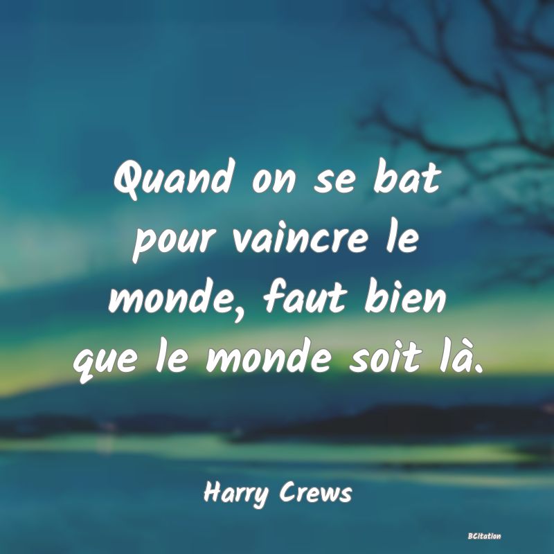 image de citation: Quand on se bat pour vaincre le monde, faut bien que le monde soit là.