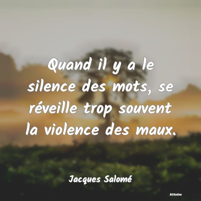 image de citation: Quand il y a le silence des mots, se réveille trop souvent la violence des maux.