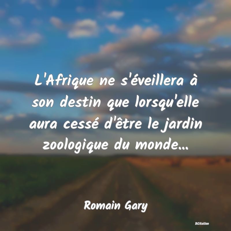 image de citation: L'Afrique ne s'éveillera à son destin que lorsqu'elle aura cessé d'être le jardin zoologique du monde...