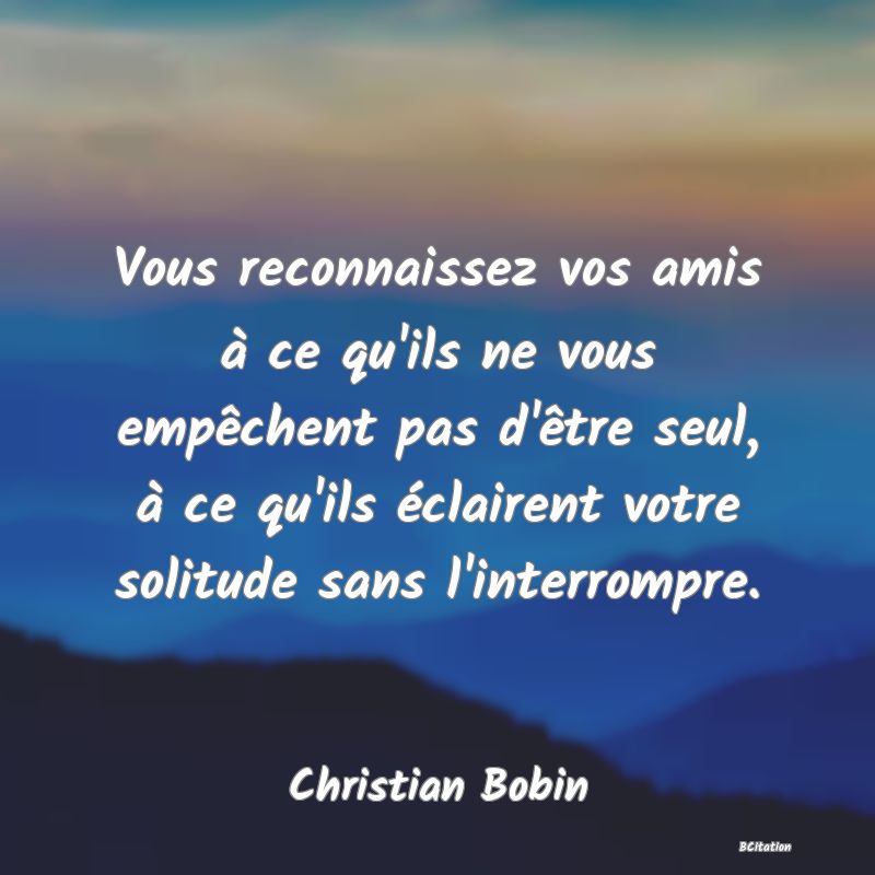 image de citation: Vous reconnaissez vos amis à ce qu'ils ne vous empêchent pas d'être seul, à ce qu'ils éclairent votre solitude sans l'interrompre.