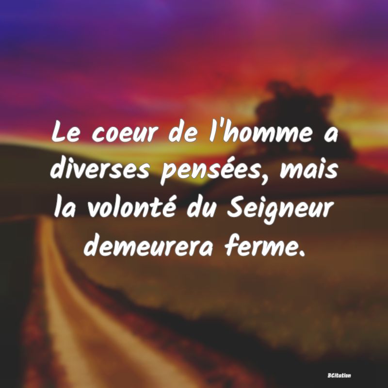 image de citation: Le coeur de l'homme a diverses pensées, mais la volonté du Seigneur demeurera ferme.