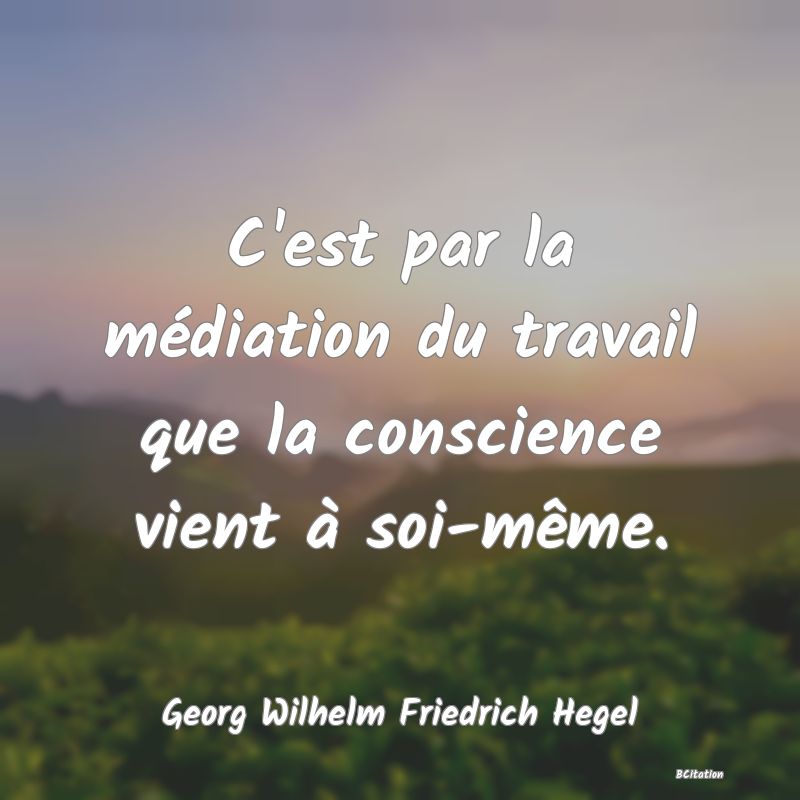 image de citation: C'est par la médiation du travail que la conscience vient à soi-même.