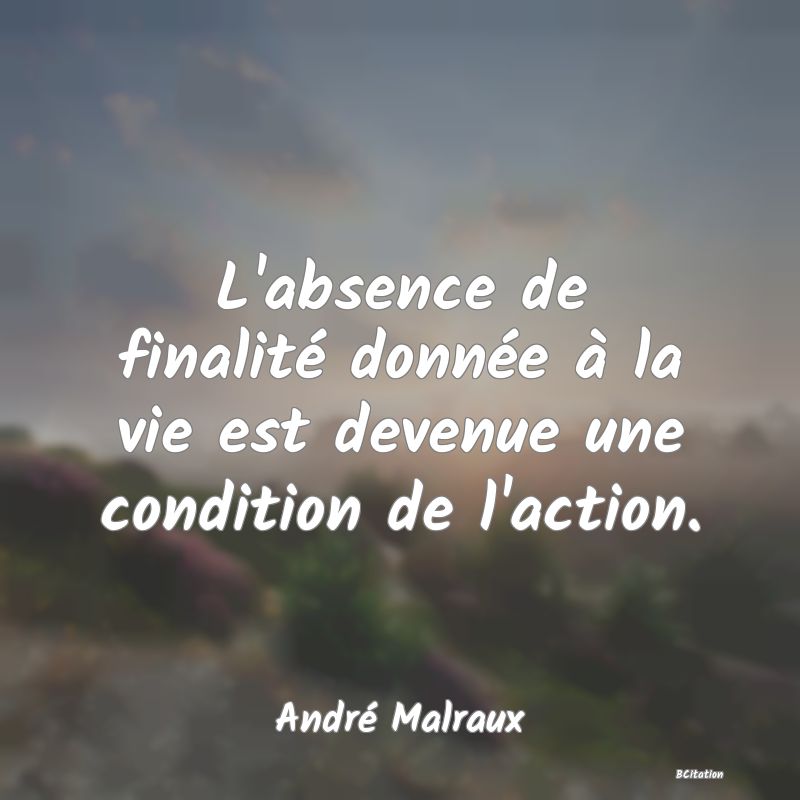 image de citation: L'absence de finalité donnée à la vie est devenue une condition de l'action.