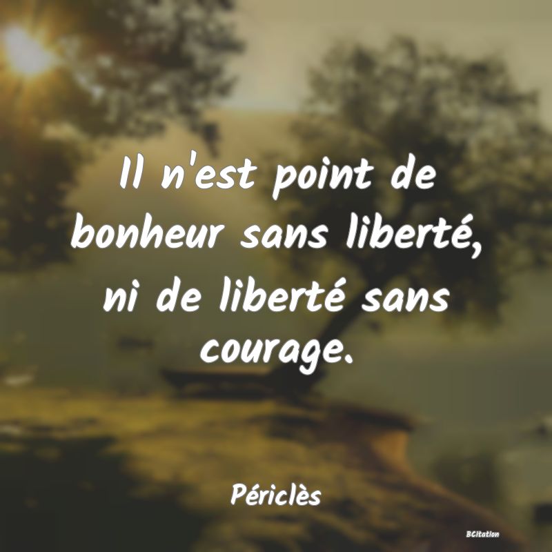 Belle Citation - Il n'est point de bonheur sans liberté, ni de liberté sans courage. - Périclès