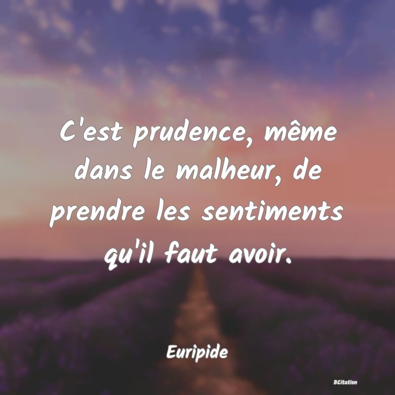 image de citation: C'est prudence, même dans le malheur, de prendre les sentiments qu'il faut avoir.