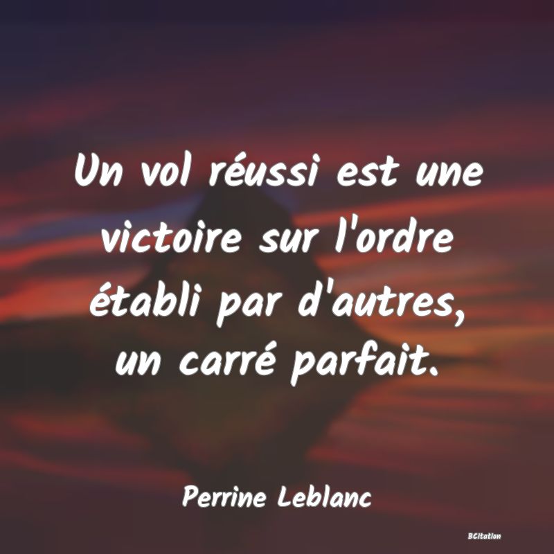 image de citation: Un vol réussi est une victoire sur l'ordre établi par d'autres, un carré parfait.