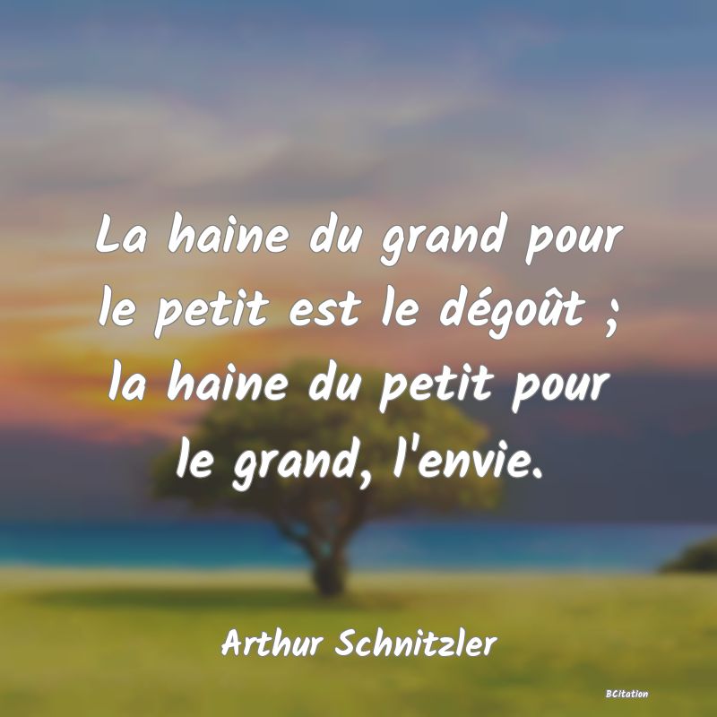 image de citation: La haine du grand pour le petit est le dégoût ; la haine du petit pour le grand, l'envie.