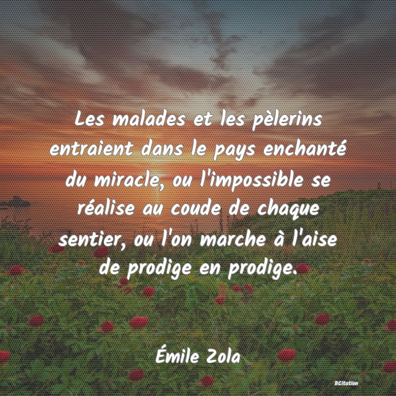 image de citation: Les malades et les pèlerins entraient dans le pays enchanté du miracle, ou l'impossible se réalise au coude de chaque sentier, ou l'on marche à l'aise de prodige en prodige.