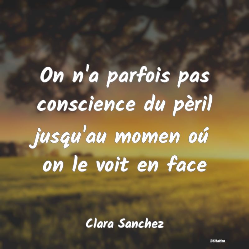 image de citation: On n'a parfois pas conscience du pèril jusqu'au momen oú on le voit en face