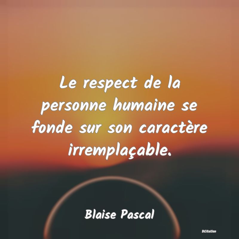 image de citation: Le respect de la personne humaine se fonde sur son caractère irremplaçable.