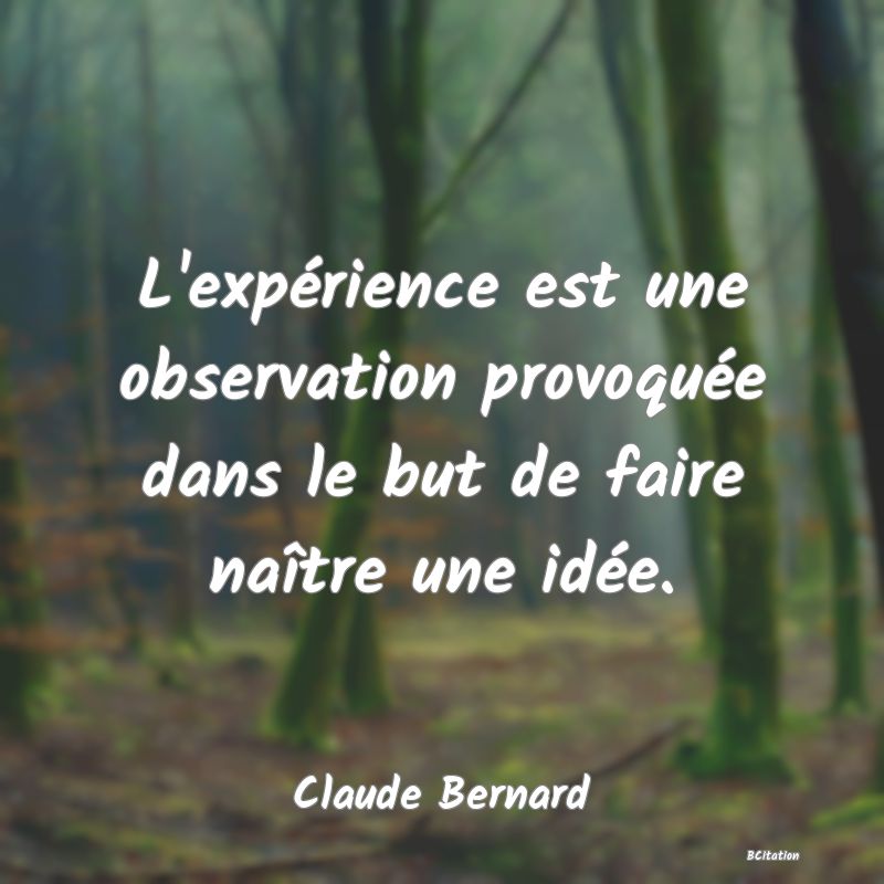 image de citation: L'expérience est une observation provoquée dans le but de faire naître une idée.