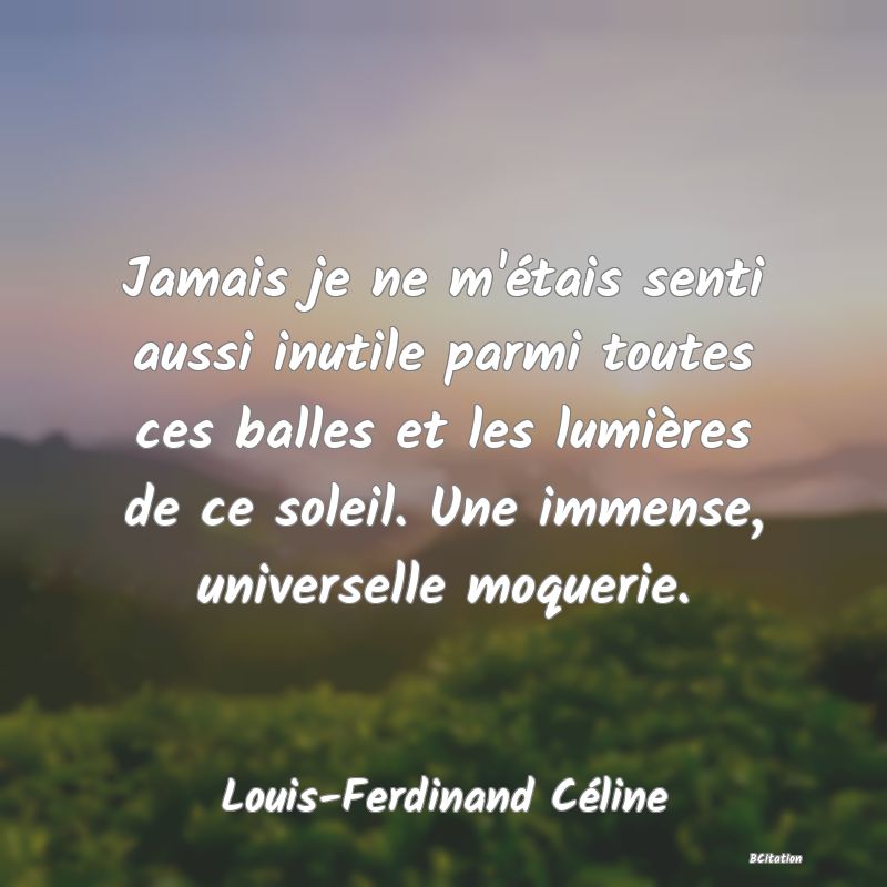image de citation: Jamais je ne m'étais senti aussi inutile parmi toutes ces balles et les lumières de ce soleil. Une immense, universelle moquerie.