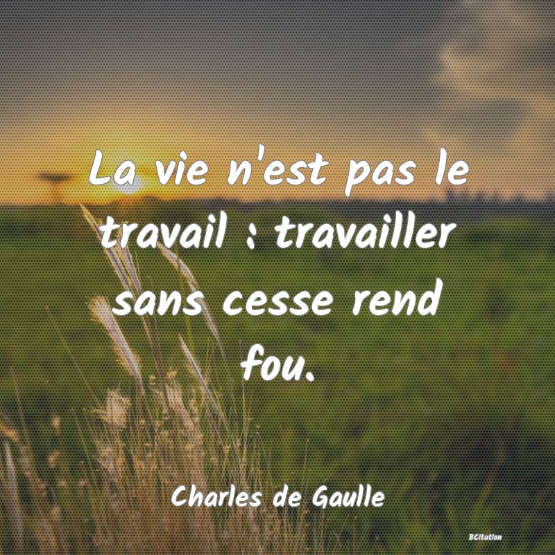 image de citation: La vie n'est pas le travail : travailler sans cesse rend fou.