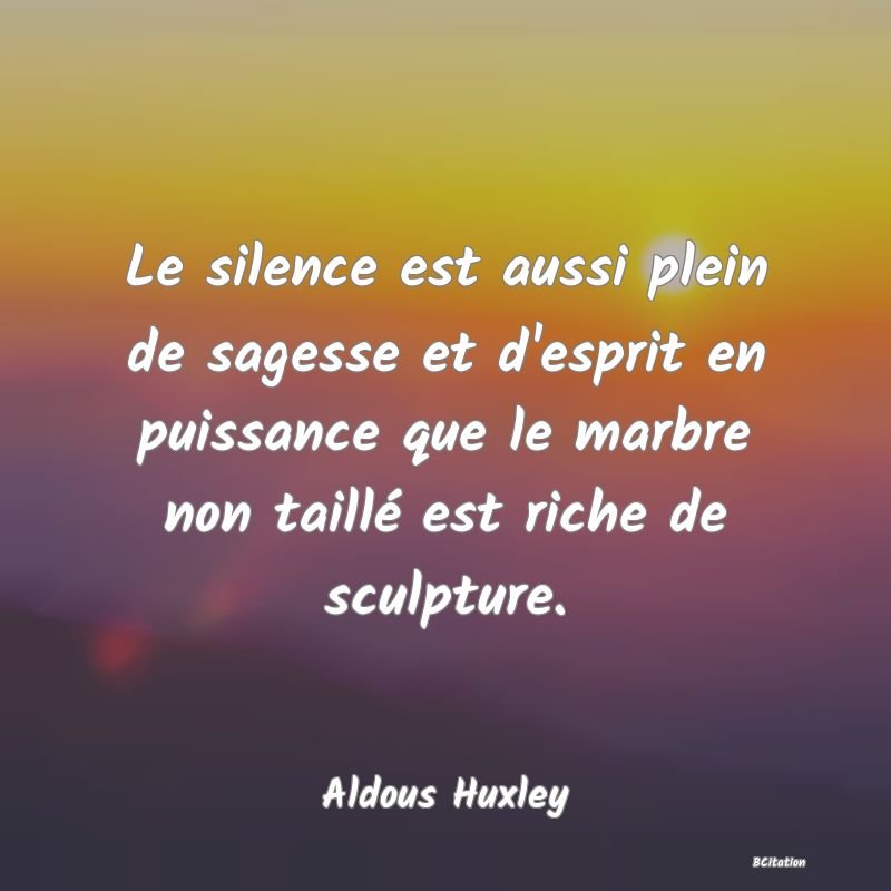 image de citation: Le silence est aussi plein de sagesse et d'esprit en puissance que le marbre non taillé est riche de sculpture.