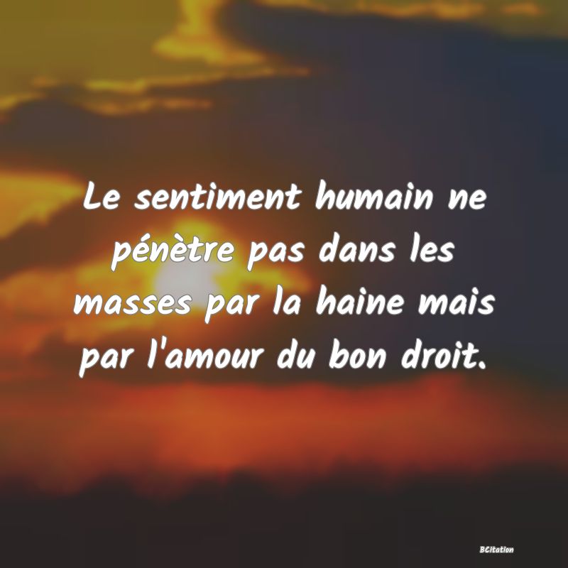 image de citation: Le sentiment humain ne pénètre pas dans les masses par la haine mais par l'amour du bon droit.