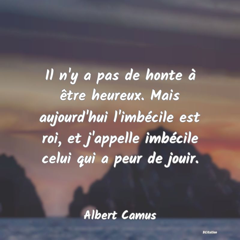 image de citation: Il n'y a pas de honte à être heureux. Mais aujourd'hui l'imbécile est roi, et j'appelle imbécile celui qui a peur de jouir.