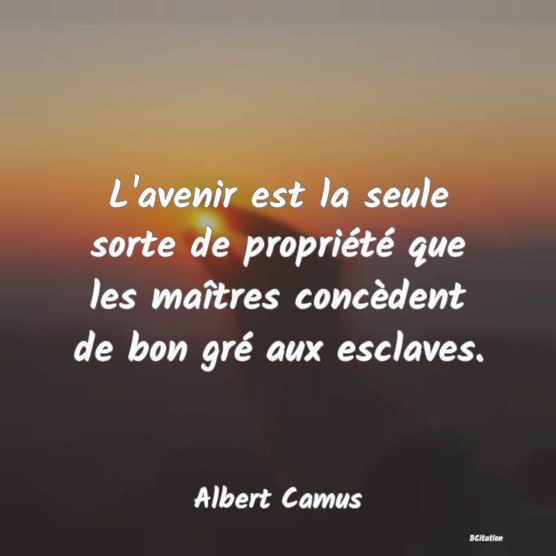 image de citation: L'avenir est la seule sorte de propriété que les maîtres concèdent de bon gré aux esclaves.