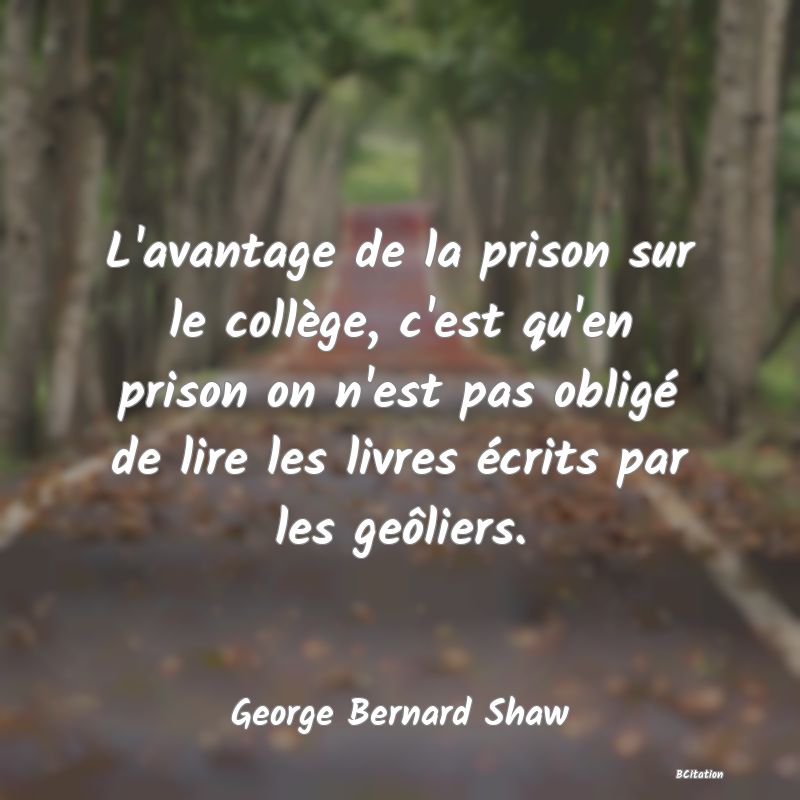 image de citation: L'avantage de la prison sur le collège, c'est qu'en prison on n'est pas obligé de lire les livres écrits par les geôliers.