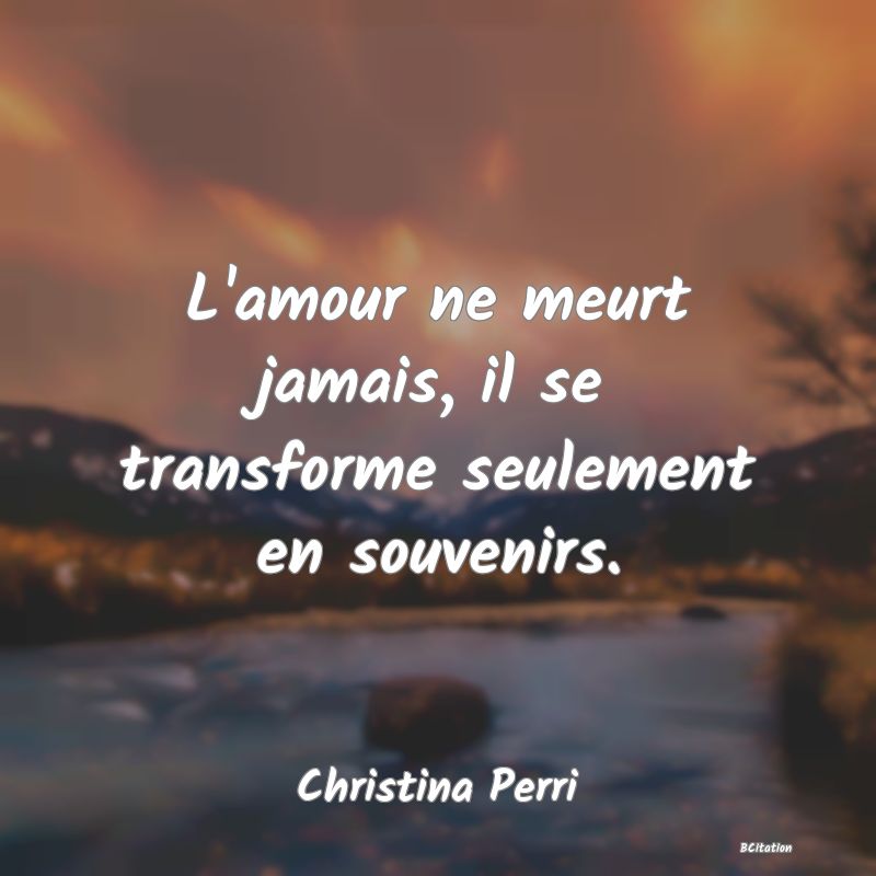 image de citation: L'amour ne meurt jamais, il se transforme seulement en souvenirs.