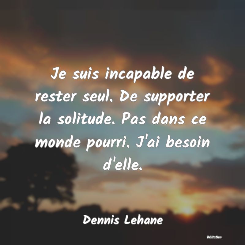 image de citation: Je suis incapable de rester seul. De supporter la solitude. Pas dans ce monde pourri. J'ai besoin d'elle.