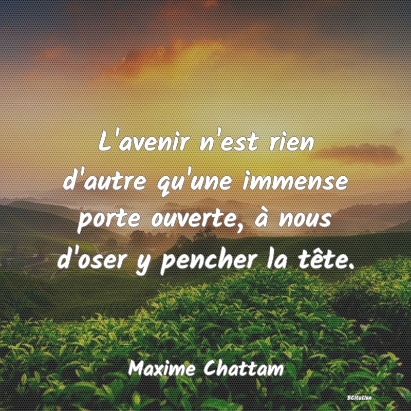 image de citation: L'avenir n'est rien d'autre qu'une immense porte ouverte, à nous d'oser y pencher la tête.