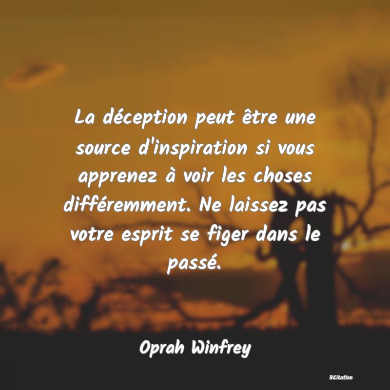 image de citation: La déception peut être une source d'inspiration si vous apprenez à voir les choses différemment. Ne laissez pas votre esprit se figer dans le passé.