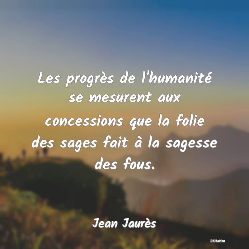 image de citation: Les progrès de l'humanité se mesurent aux concessions que la folie des sages fait à la sagesse des fous.