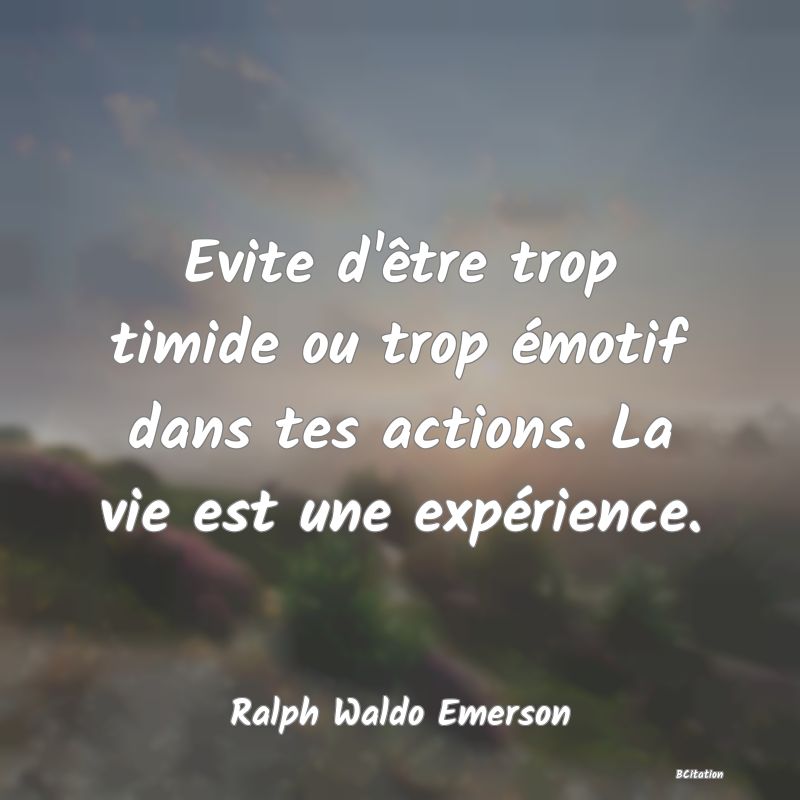 Belle Citation - Evite d'être trop timide ou trop émotif dans tes actions. La vie est une expérience. - Ralph Waldo Emerson