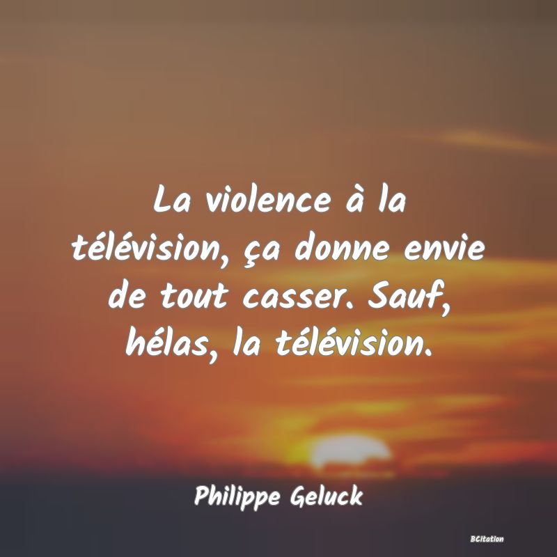 Belle Citation - La violence à la télévision, ça donne envie de tout casser. Sauf, hélas, la télévision. - Philippe Geluck