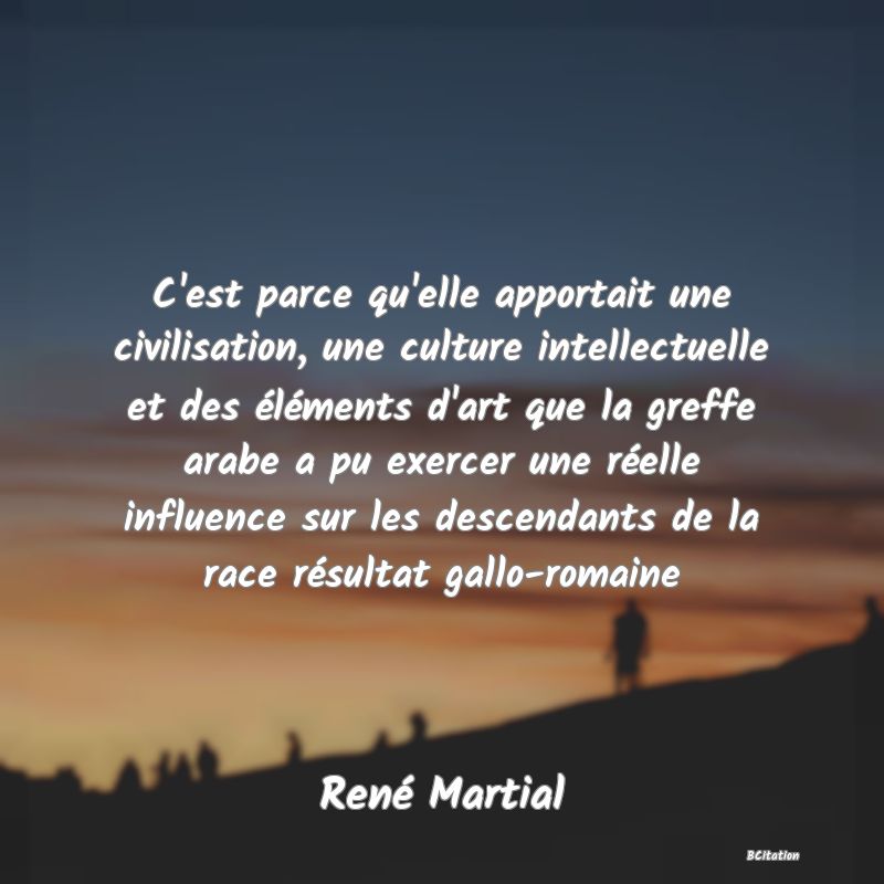 image de citation: C'est parce qu'elle apportait une civilisation, une culture intellectuelle et des éléments d'art que la greffe arabe a pu exercer une réelle influence sur les descendants de la race résultat gallo-romaine