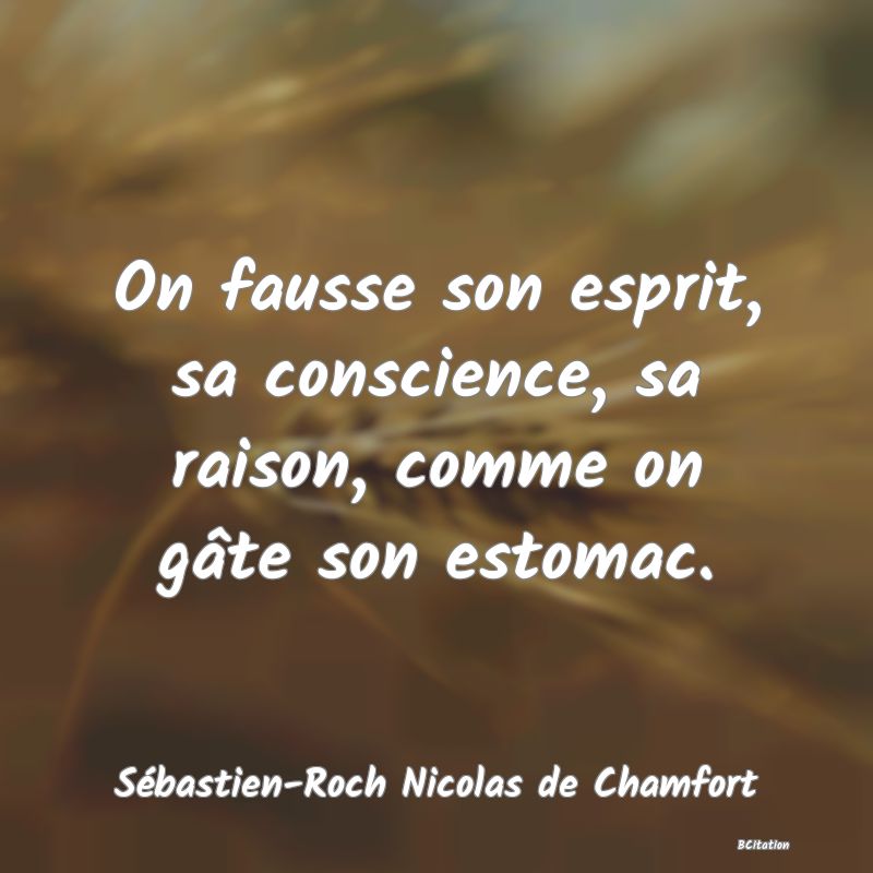 image de citation: On fausse son esprit, sa conscience, sa raison, comme on gâte son estomac.